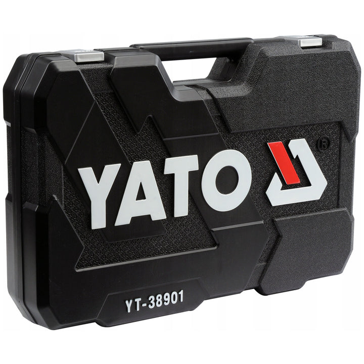 Professionele gereedschapsset van Yato, 122-delig (dopsleutels, doppen, schroevendraaiers, hamer), schroevendraaiers met magnetische en geharde punten, YT-38901