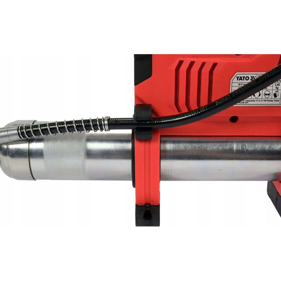 Yato accu-smeermachine, inclusief oplader en 3 Ah-accu, druk 620 bar, geïntegreerde LED-werkverlichting, hoog vermogen en capaciteit van 284 g/min, YT-07020