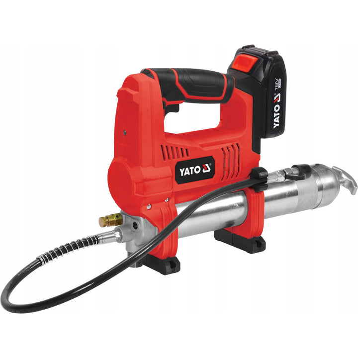Yato accu-smeermachine, inclusief oplader en 3 Ah-accu, druk 620 bar, geïntegreerde LED-werkverlichting, hoog vermogen en capaciteit van 284 g/min, YT-07020