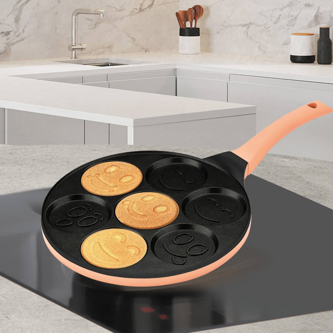 Maestro-pannenkoekenpan, emoji-motief, diameter 26 cm, antiaanbaklaag, siliconen handvat, geschikt voor alle soorten fornuizen, MR-1222-B