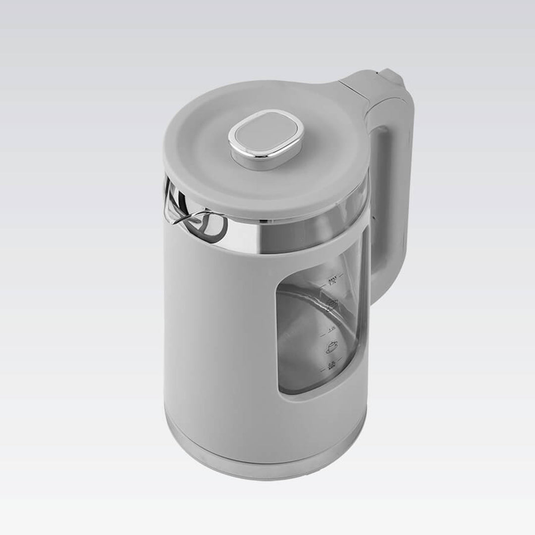 Maestro glazen waterkoker, inhoud 1,7 l, vermogen 2200 W, waterpeilindicator, led-verlichting, draaibare voet, kleur grijs, MR-065-GREY