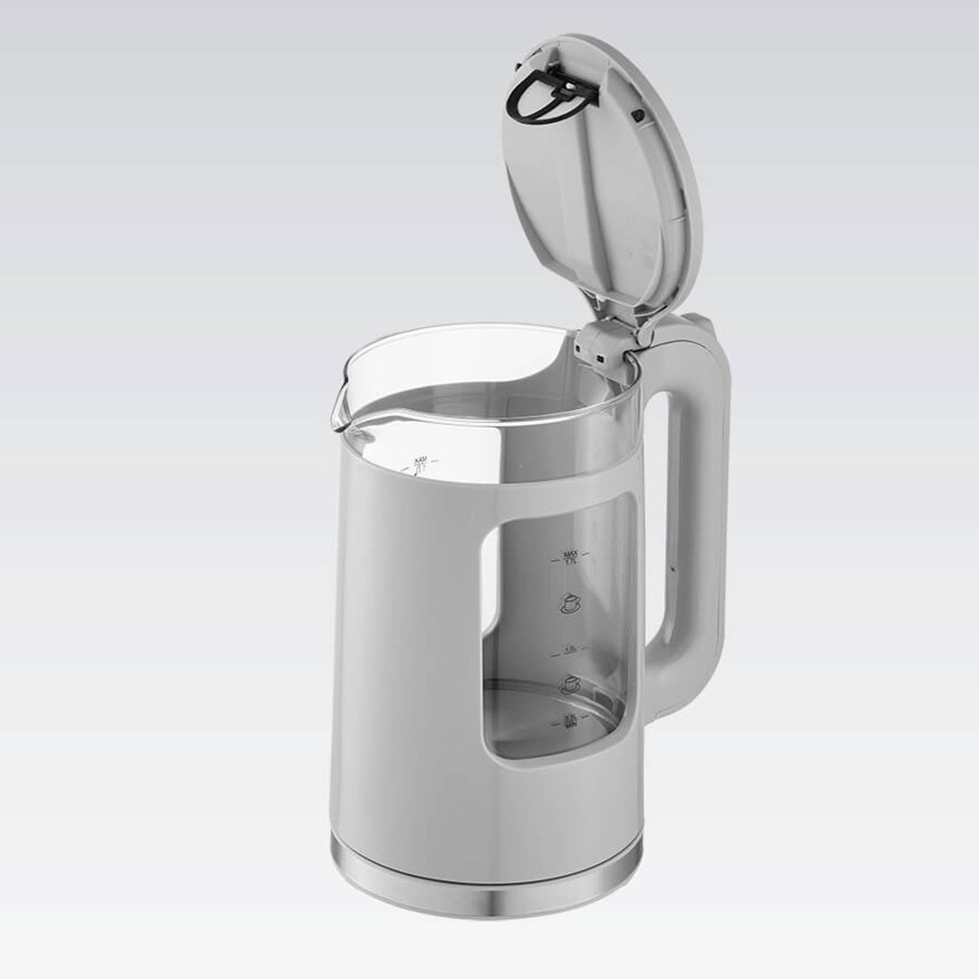 Maestro glazen waterkoker, inhoud 1,7 l, vermogen 2200 W, waterpeilindicator, led-verlichting, draaibare voet, kleur grijs, MR-065-GREY