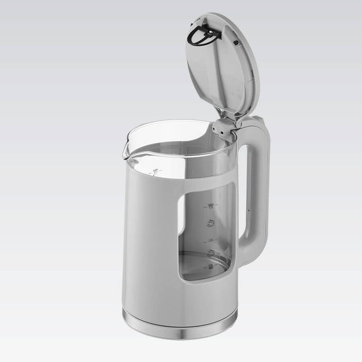 Maestro glazen waterkoker, inhoud 1,7 l, vermogen 2200 W, waterpeilindicator, led-verlichting, draaibare voet, kleur grijs, MR-065-GREY