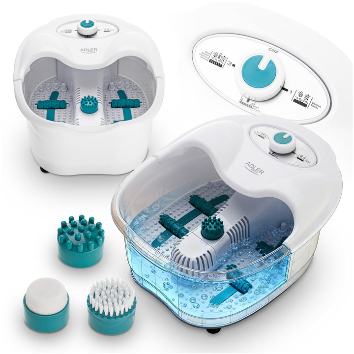 Adler voetmassageapparaat, bubbel-, tril- en warmtemassage, infrarood, 4 rollen + 3 opzetstukken, AD 2167 White