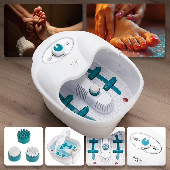Adler voetmassageapparaat, bubbel-, tril- en warmtemassage, infrarood, 4 rollen + 3 opzetstukken, AD 2167 White