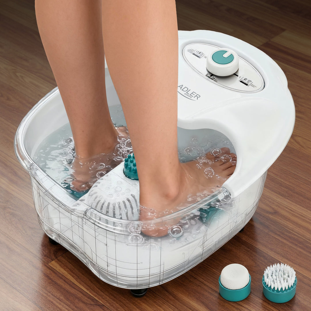 Adler voetmassageapparaat, bubbel-, tril- en warmtemassage, infrarood, 4 rollen + 3 opzetstukken, AD 2167 White
