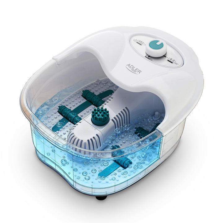 Adler voetmassageapparaat, bubbel-, tril- en warmtemassage, infrarood, 4 rollen + 3 opzetstukken, AD 2167 White