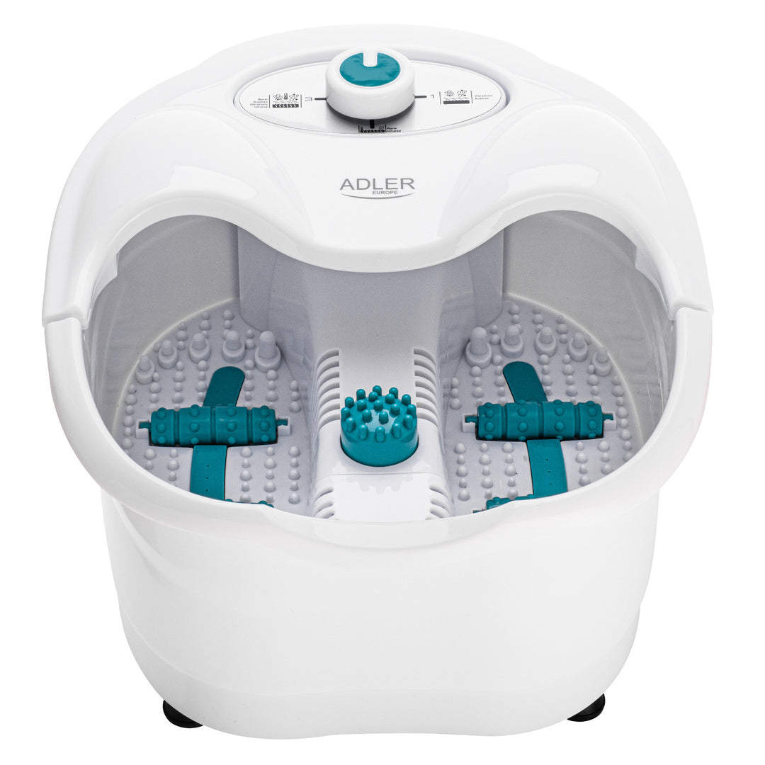 Adler voetmassageapparaat, bubbel-, tril- en warmtemassage, infrarood, 4 rollen + 3 opzetstukken, AD 2167 White