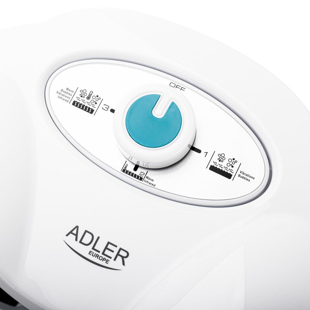 Adler voetmassageapparaat, bubbel-, tril- en warmtemassage, infrarood, 4 rollen + 3 opzetstukken, AD 2167 White
