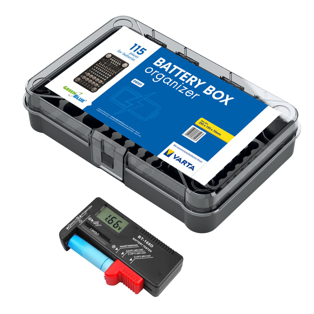 GreenBlue GB189 batterijhouder + Lamex digitale tester voor batterijen en oplaadbare batterijen