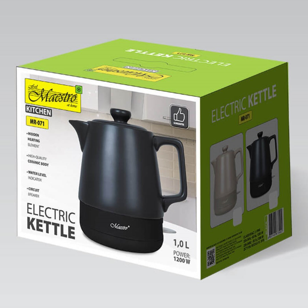 Maestro keramische waterkoker, inhoud 1 l, vermogen 1200 W, kleur zwart, MR-071
