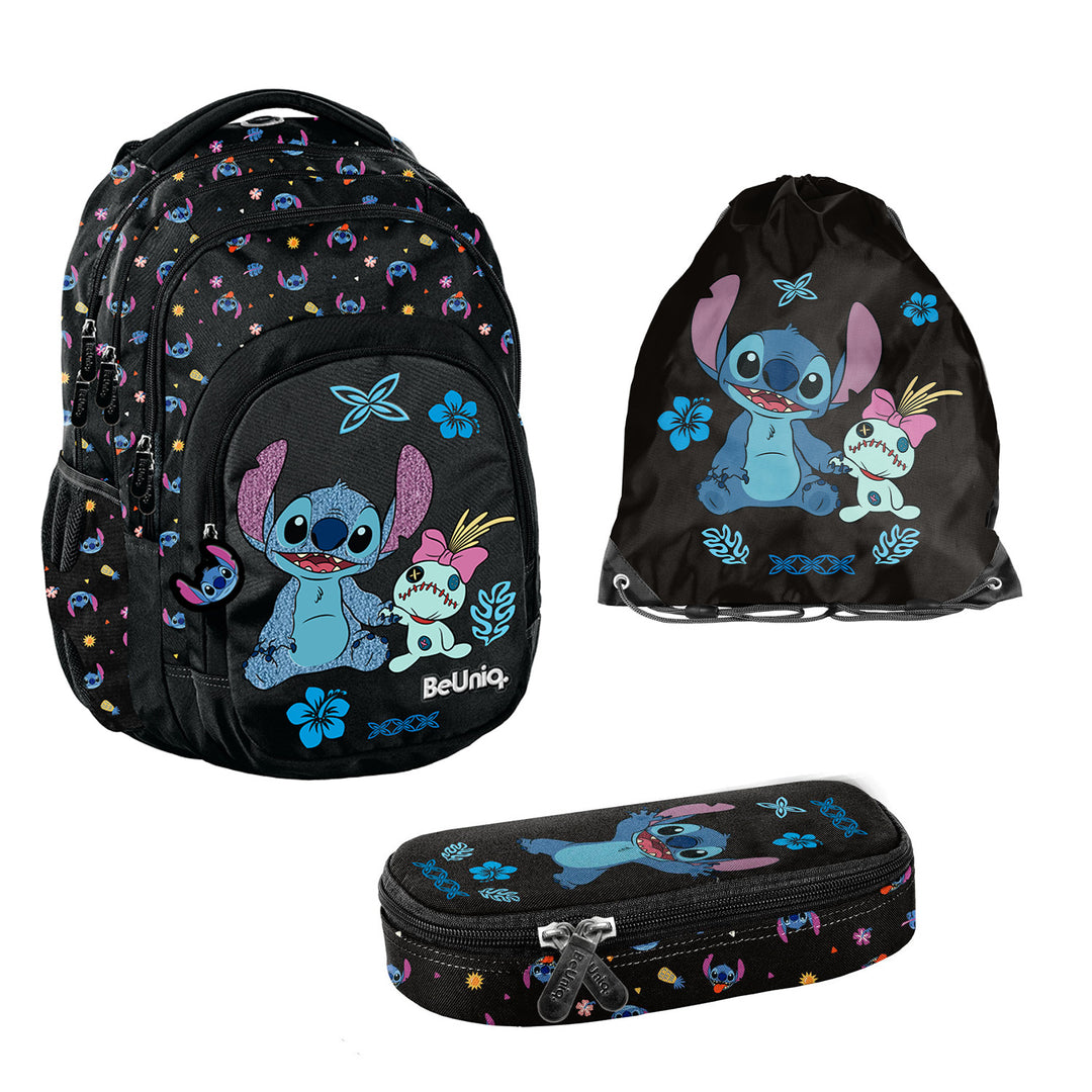 Stitch Paso-schoolset, rugzak met drie vakken, laptopvak en verstevigde bodem, etui met elastieken voor schoolspullen, schoenenzak die op de rug kan worden gedragen, DS26MM