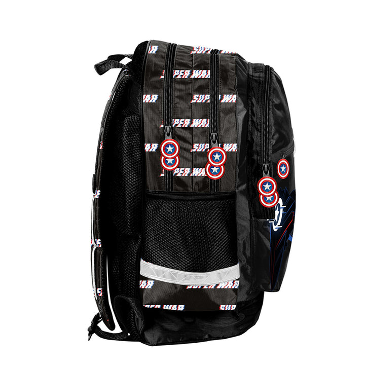 Captain America Paso-schoolset, rugzak met twee vakken, reflecterende elementen en verstevigde rug, etui zonder inhoud en met vakjes voor schrijfgerei, schoenenzak die op de rug kan worden gedragen, AV26KK