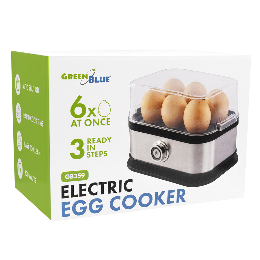 GreenBlue automatische eierkoker, vermogen 200 W, voor maximaal 6 eieren, maatbeker, 220-240 V~, 50/60 Hz, GB359