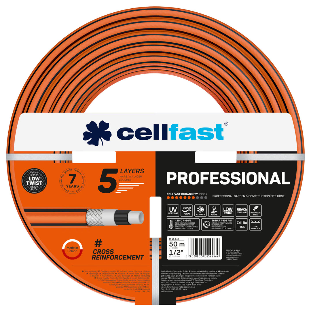 Cellfast Professional-tuinslang, diameter 1/2 inch, lengte 50 m, 5-laags
