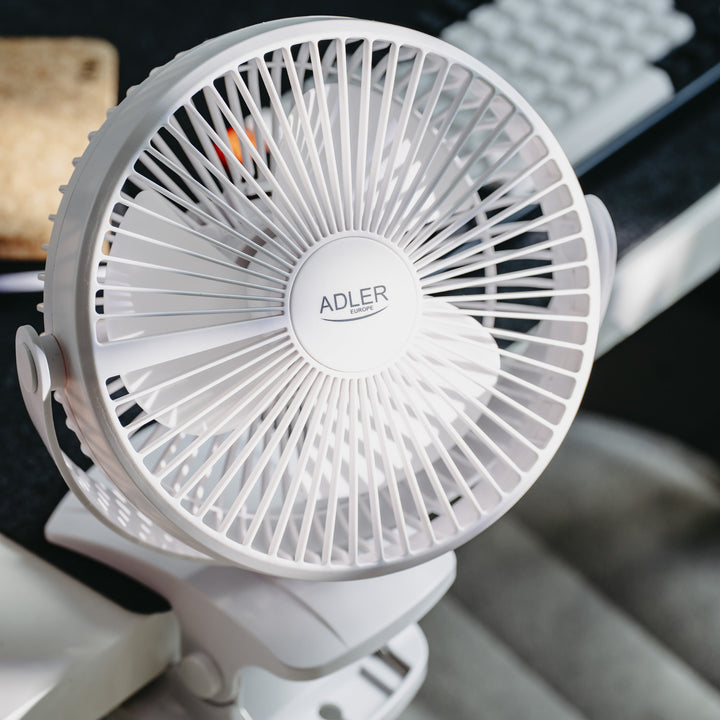 Burea ventilator met klem, oplaadbaar, 15,5 cm, 360° draaibaar, USB-C, Adler