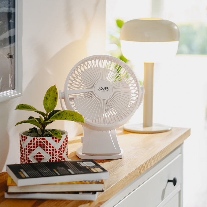 Burea ventilator met klem, oplaadbaar, 15,5 cm, 360° draaibaar, USB-C, Adler
