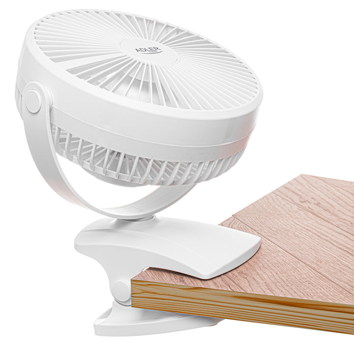 Burea ventilator met klem, oplaadbaar, 15,5 cm, 360° draaibaar, USB-C, Adler