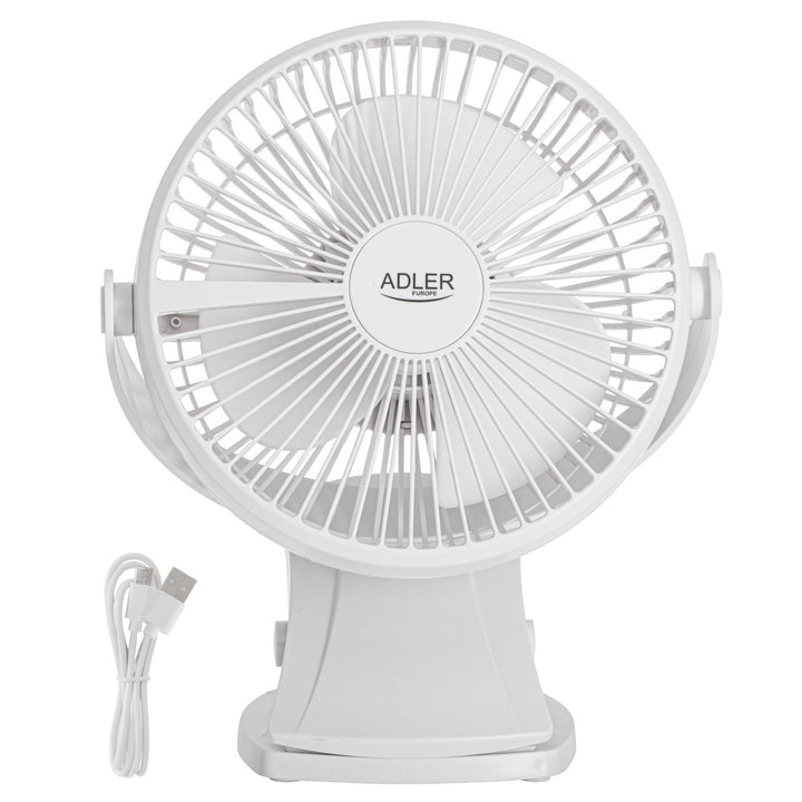 Burea ventilator met klem, oplaadbaar, 15,5 cm, 360° draaibaar, USB-C, Adler