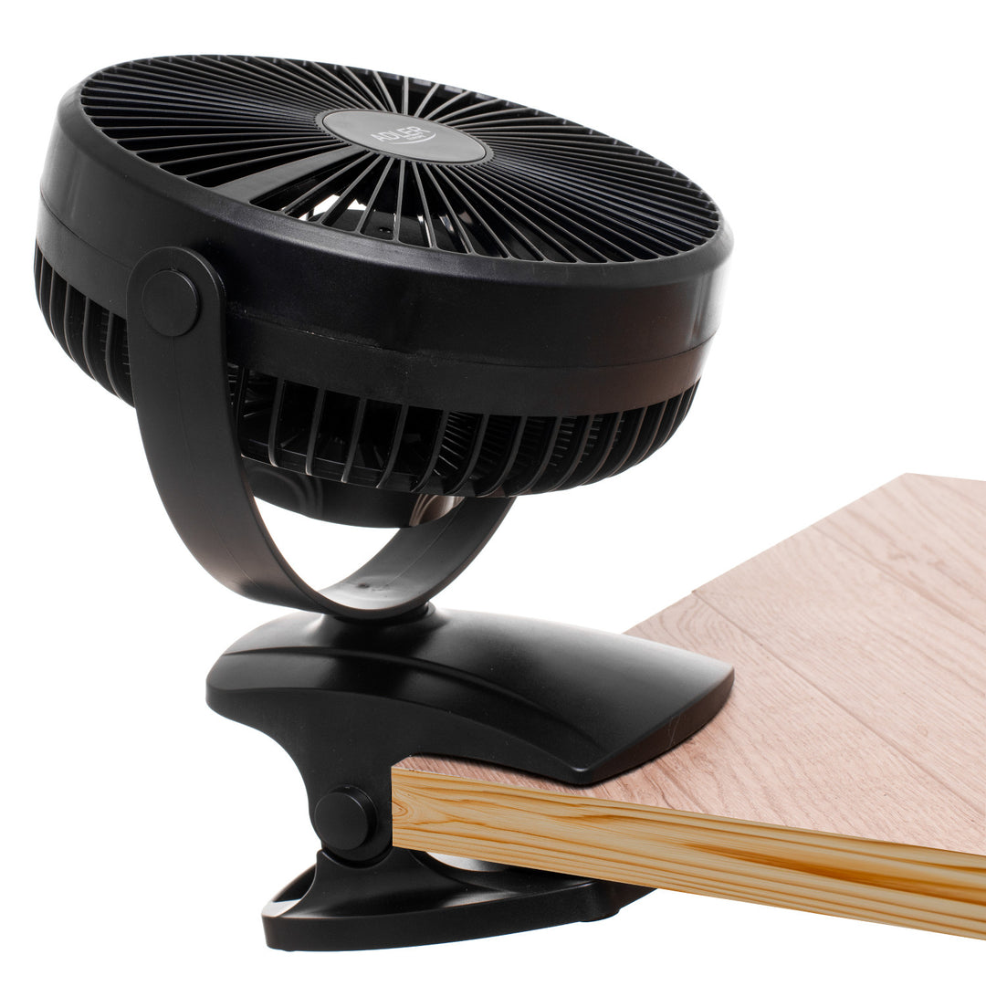 Burea ventilator met klem, oplaadbaar, 15,5 cm, 360° draaibaar, USB-C, Adler
