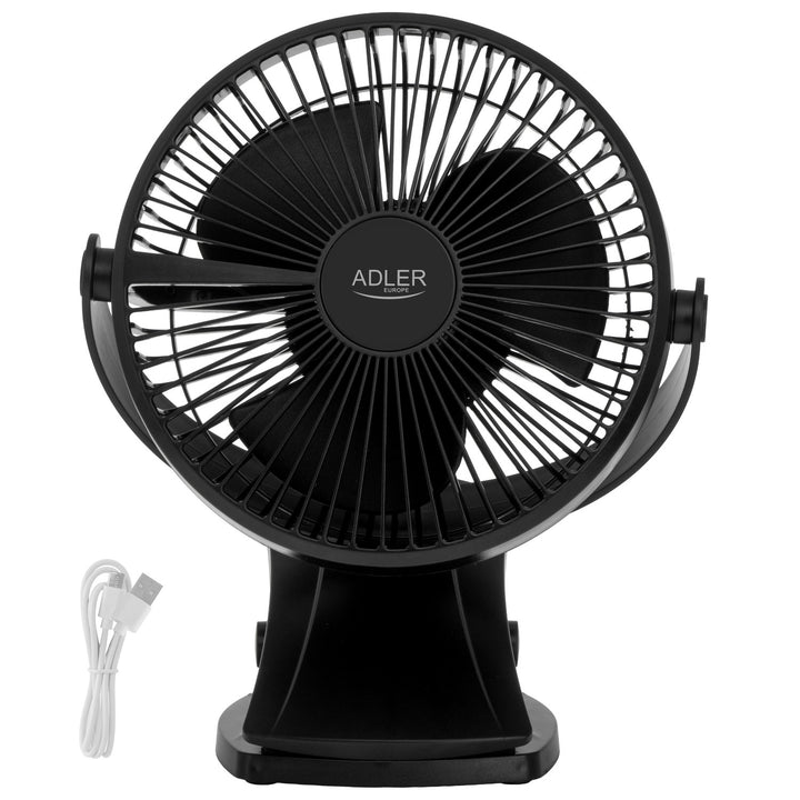 Burea ventilator met klem, oplaadbaar, 15,5 cm, 360° draaibaar, USB-C, Adler