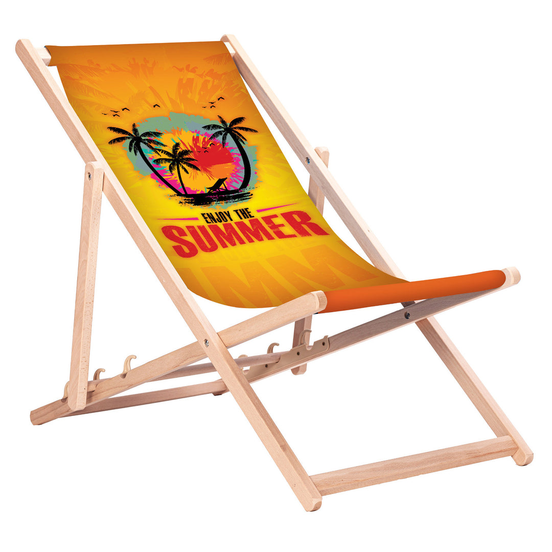 Klassieke beukenhouten ligstoel GreenBlue GB183 met opdruk ‘Enjoy The Summer’