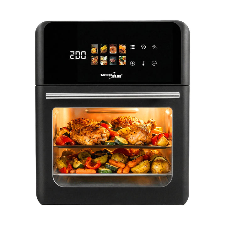 GreenBlue AIR FRYER vetvrije friteuse, krachtig 1800 W, inhoud 10 l, 8 programma’s, accessoires, timer, GB950 + voedselthermometer/voel, GreenBlue GB178