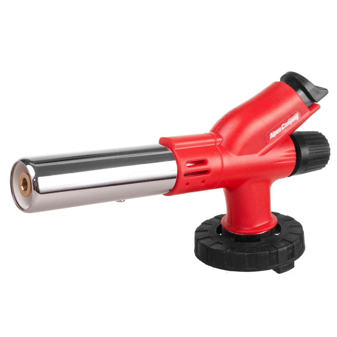 Alpen Camping-gasbrander voor gaspatronen, vlamtemperatuur 1300 °C, piëzo-ontsteking, vlamregeling, ETNA + 4x GreenBlue-gaspatroon van 227 g. Certificaat: Pi 0875, voldoet aan de norm EN417