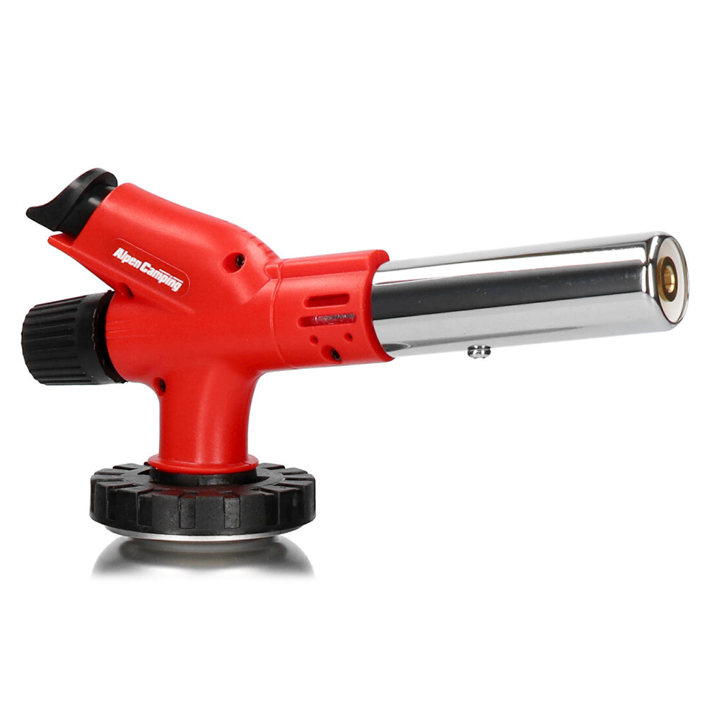 Alpen Camping-gasbrander voor gaspatronen, vlamtemperatuur 1300 °C, piëzo-ontsteking, vlamregeling, ETNA + 4x GreenBlue-gaspatroon van 227 g. Certificaat: Pi 0875, voldoet aan de norm EN417