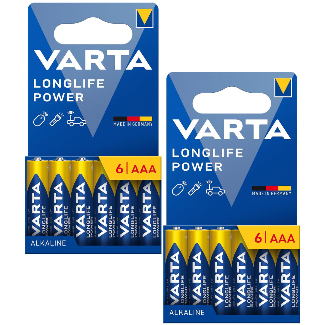 12 stuks R-03 R03 AAA LR06 1,5 V VARTA Longlife Power alkalinebatterijen