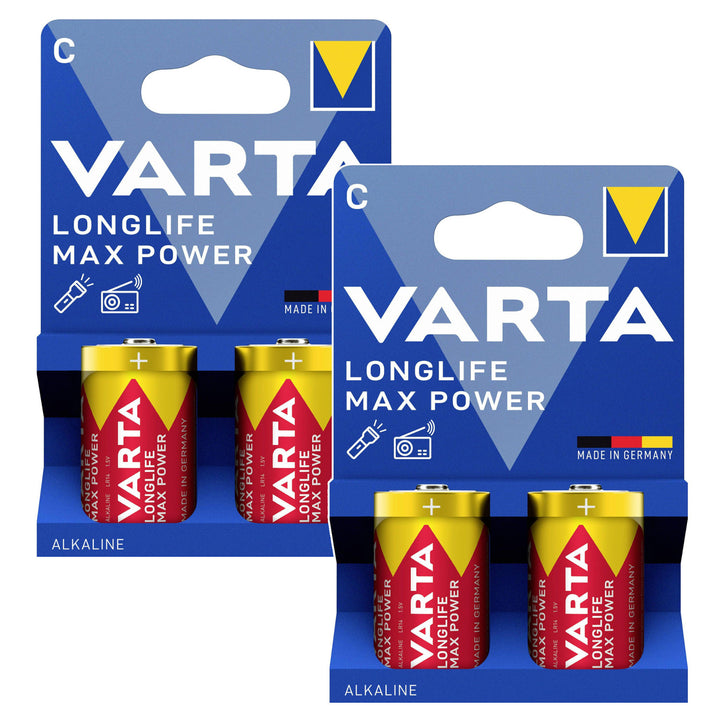 4 stuks R-14 R14 C 1,5 V alkalinebatterijen Varta Longlife Max Power