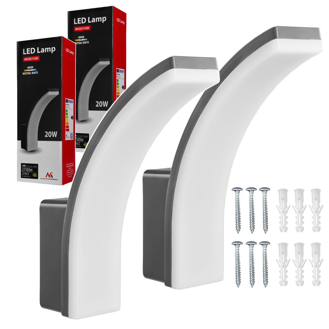 Maclean LED-lamp, grijs, 20 W, IP65, 2750 lm, neutraal wit (4000 K) MCE511 GR, 2 stuks