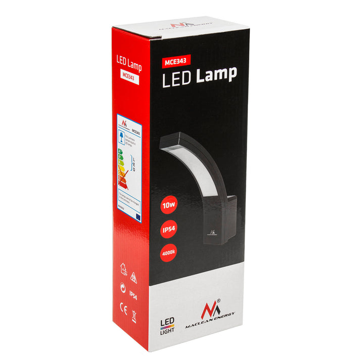 Maclean LED-gevellamp, 800 lm, IP54, 10 W, natuurlijke witte lichtkleur (4000 K), kleur: zwart, MCE343 B, 2 stuks