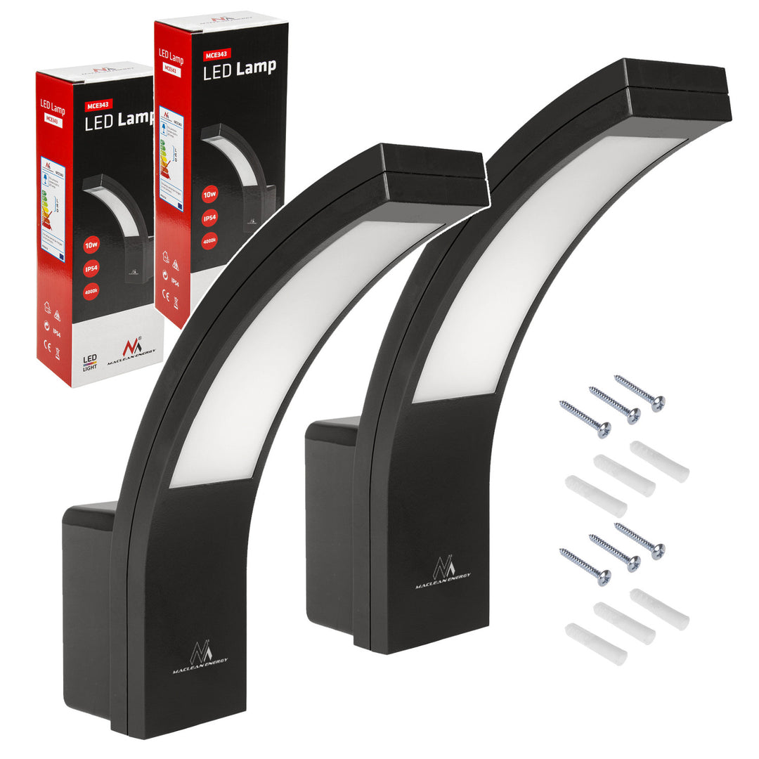 Maclean LED-gevellamp, 800 lm, IP54, 10 W, natuurlijke witte lichtkleur (4000 K), kleur: zwart, MCE343 B, 2 stuks
