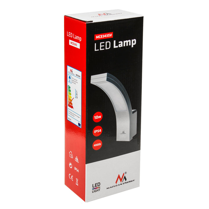 Maclean LED-gevellamp, 800 lm, IP54, 10 W, natuurlijke witte lichtkleur (4000 K), zilverkleurig, MCE343 SV, 2 stuks