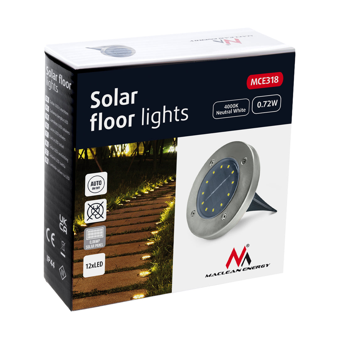 Maclean IP44 LED-tuinlamp op zonne-energie, 12 SMD-leds, 4000K, Ni-MH 600 mAh, 0,7 W, MCE318, 4 stuks
