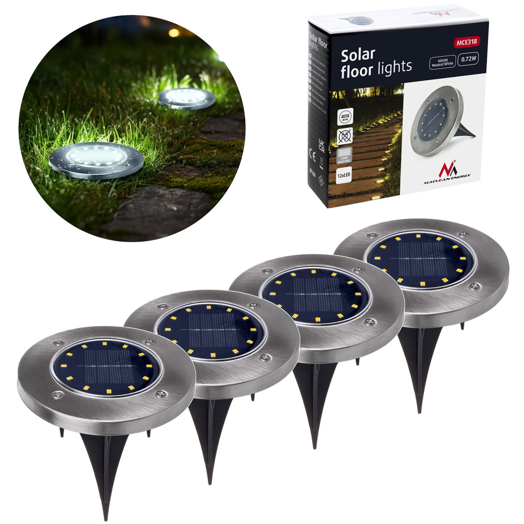Maclean IP44 LED-tuinlamp op zonne-energie, 12 SMD-leds, 4000K, Ni-MH 600 mAh, 0,7 W, MCE318, 4 stuks