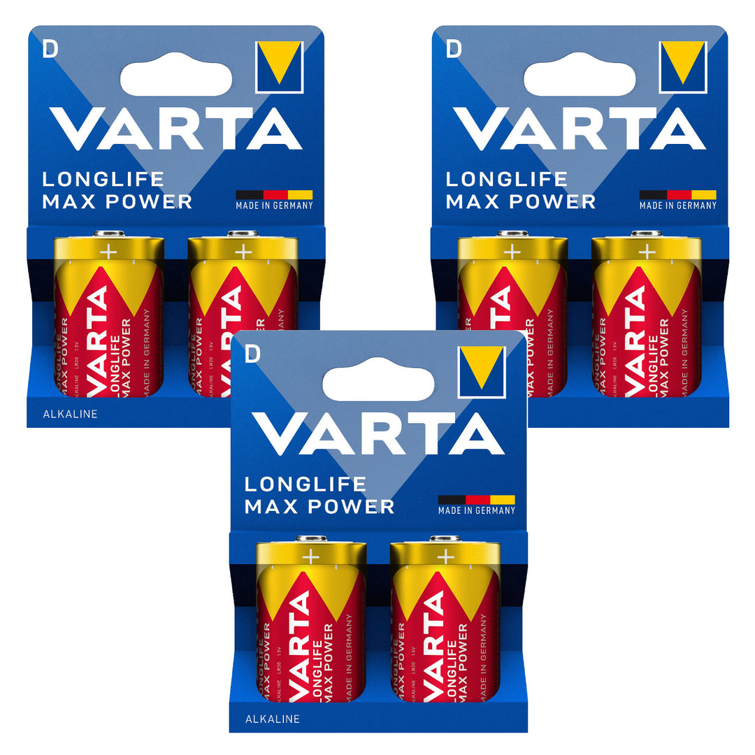 6 stuks R-20 R20 D 1,5 V alkalinebatterijen Varta Longlife Max Power