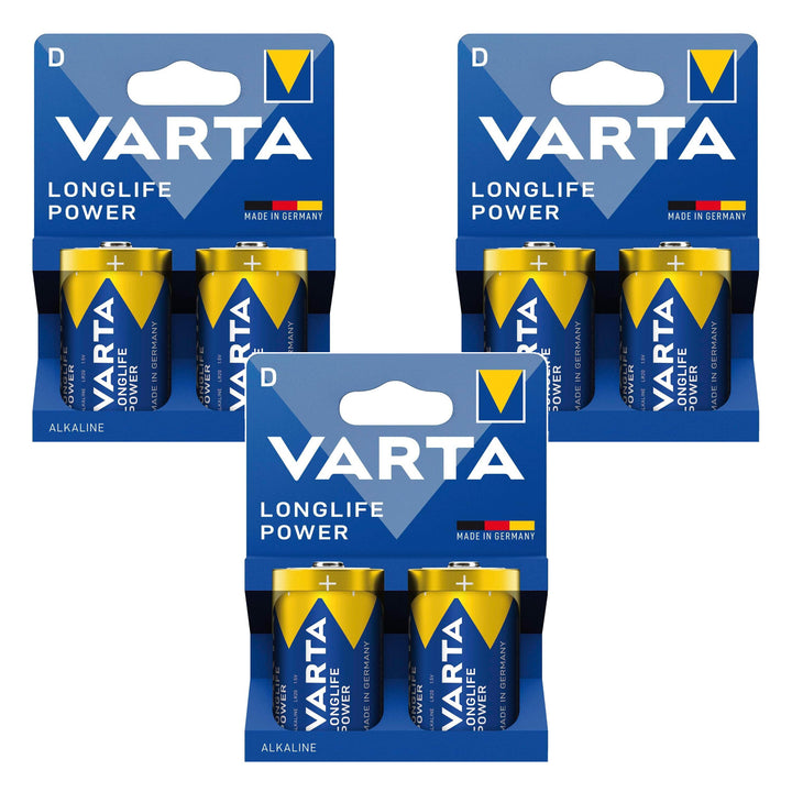 6 stuks R-20 R20 D 1,5 V alkalinebatterijen Longlife Power van Varta