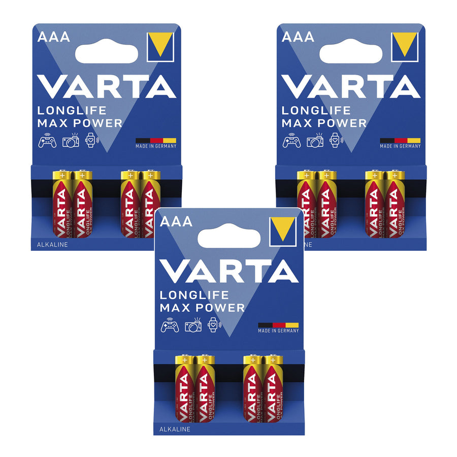 12 stuks R-03 R03 AAA 1,5 V alkalinebatterijen Varta Longlife Max Power