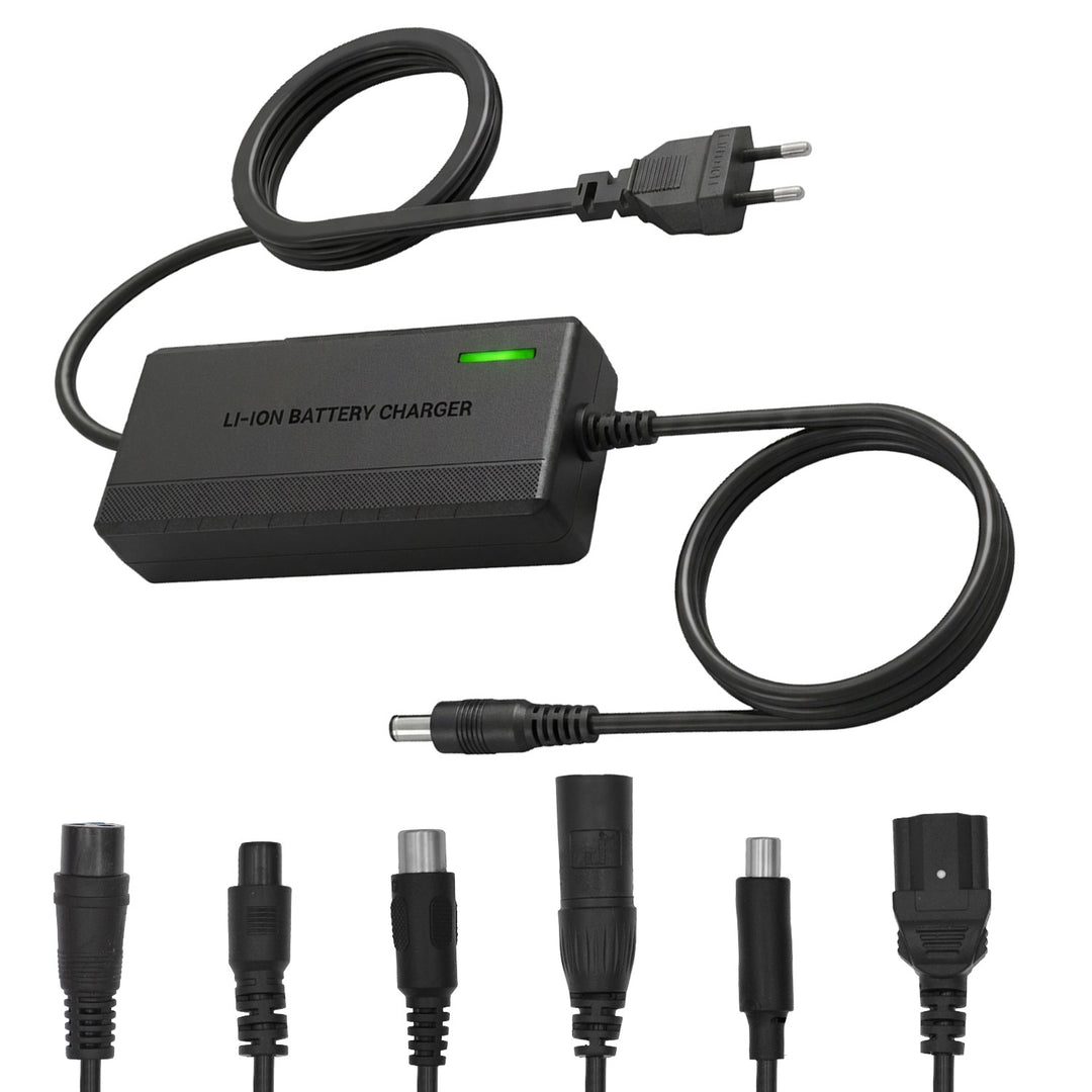 Universele oplader / voedingsadapter van Maclean Energy, voor steps, 42 V DC, 2 A, max. 85 W, snelladen, 6 stekkers, MCE667