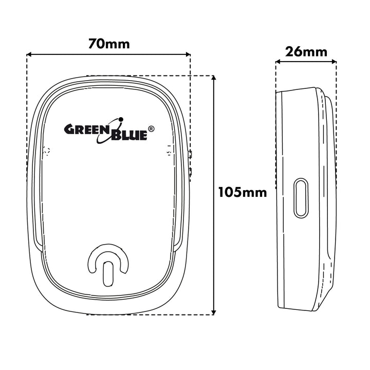 GreenBlue draadloze deurbel, 38 melodieën, 90 dB, zwart, bereik tot 200 m, GB404 B