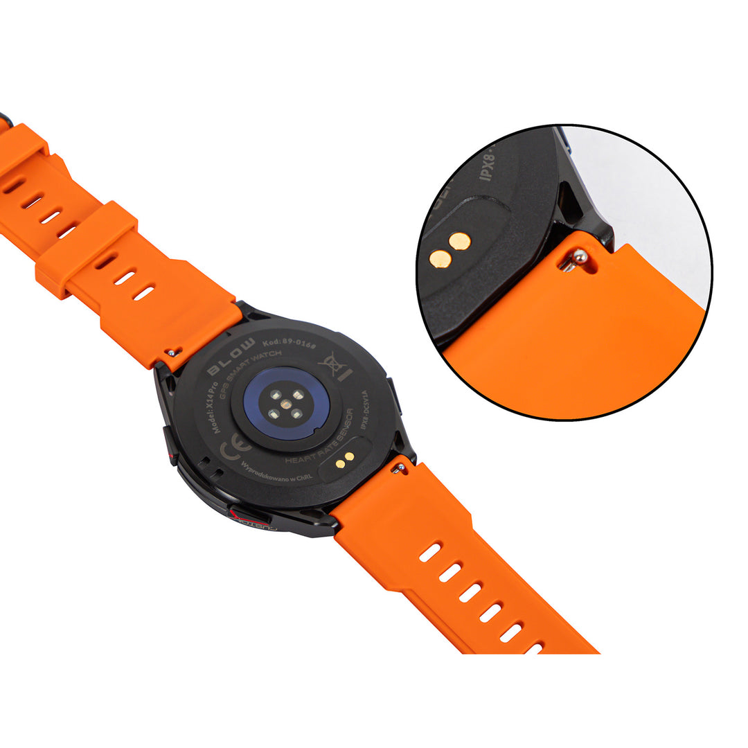 BLOW X14 Pro smartwatch, 1,43-inch AMOLED-scherm, 490 mAh-batterij, GPS, 4 GB RAM en 256 MB opslagruimte, gezondheidsfuncties, 2 kleuren bandjes, 89-016#