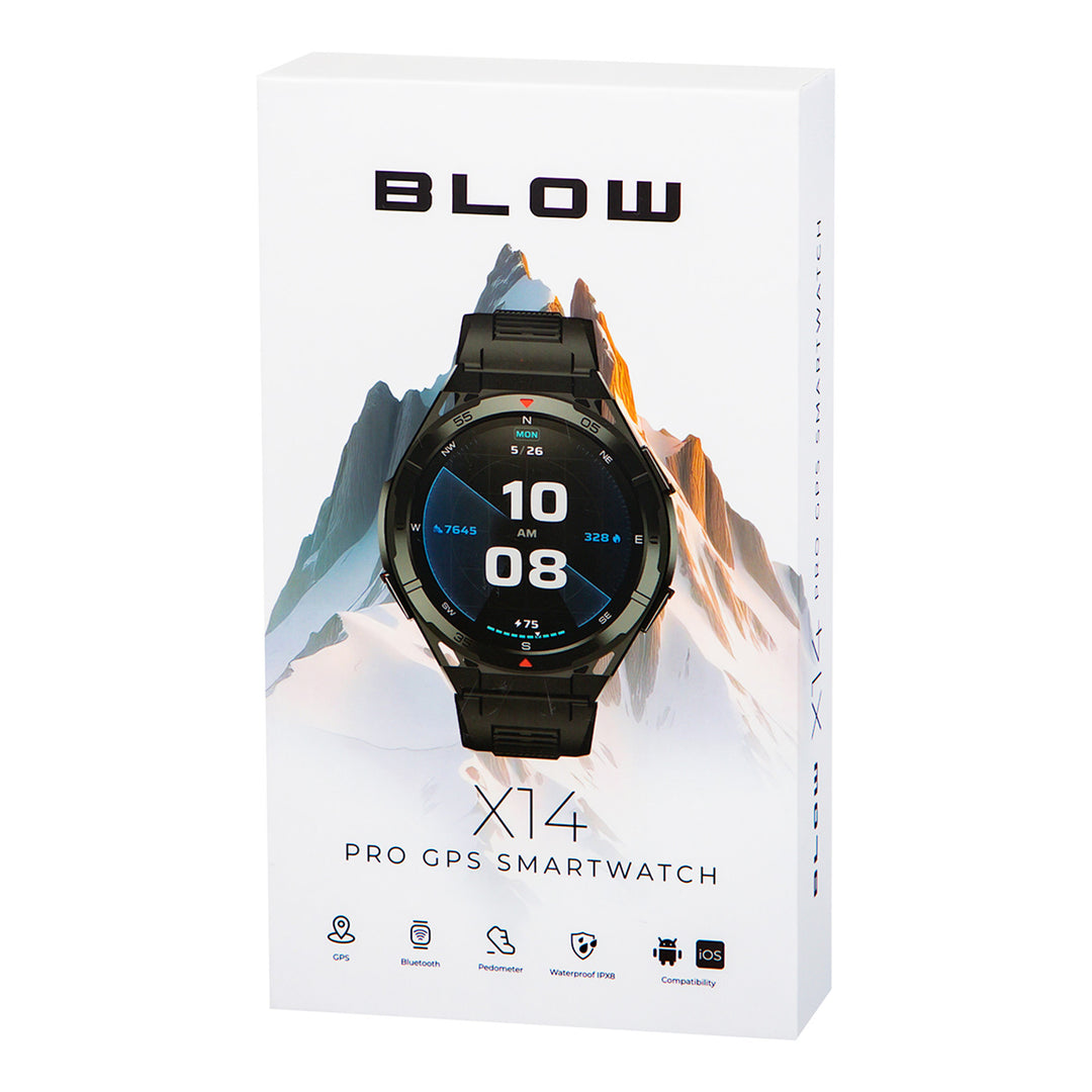 BLOW X14 Pro smartwatch, 1,43-inch AMOLED-scherm, 490 mAh-batterij, GPS, 4 GB RAM en 256 MB opslagruimte, gezondheidsfuncties, 2 kleuren bandjes, 89-016#