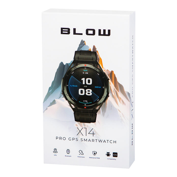 BLOW X14 Pro smartwatch, 1,43-inch AMOLED-scherm, 490 mAh-batterij, GPS, 4 GB RAM en 256 MB opslagruimte, gezondheidsfuncties, 2 kleuren bandjes, 89-016#