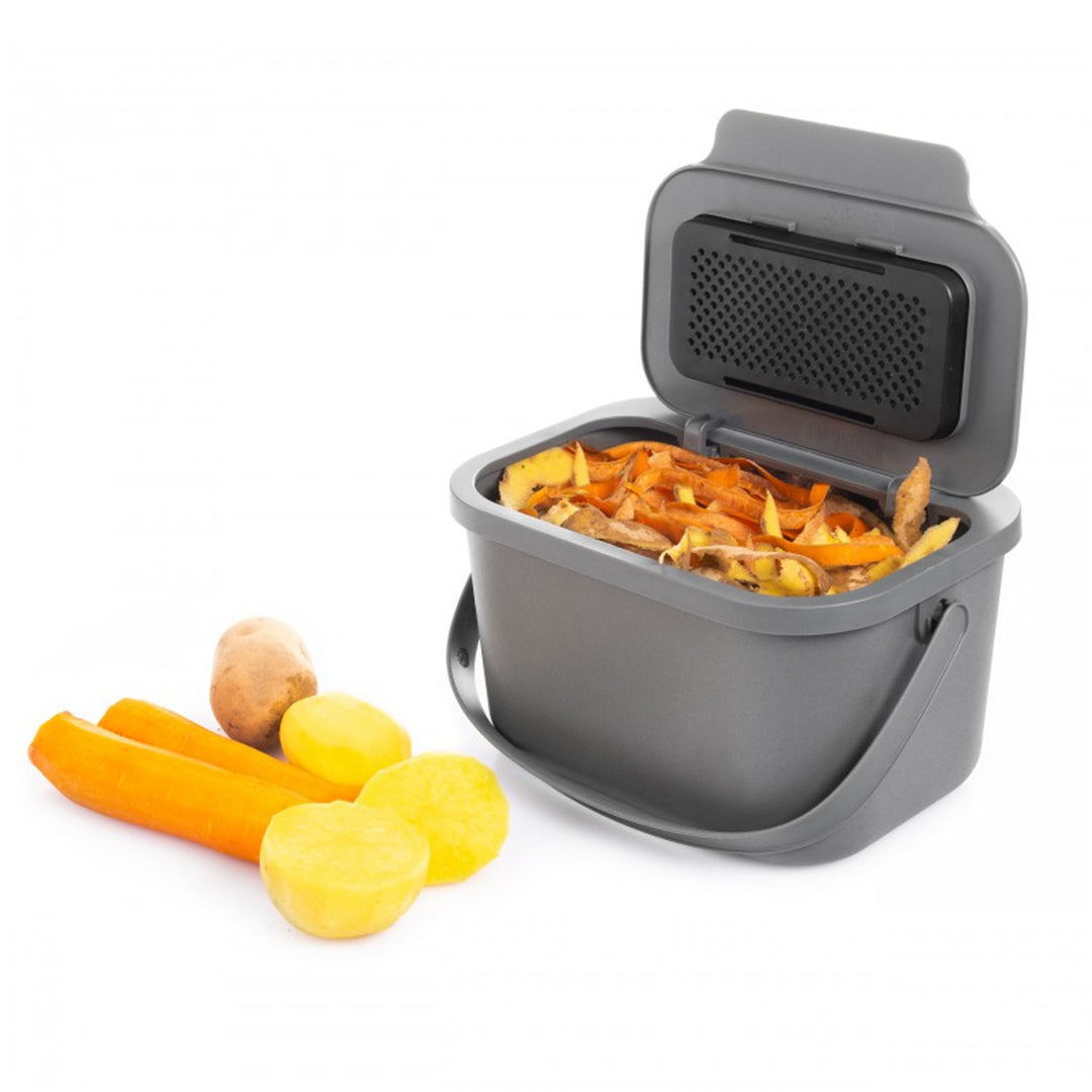 Bioafvalbak 6 l grijs Bini Practic + 5x Practic-koolstoffilter