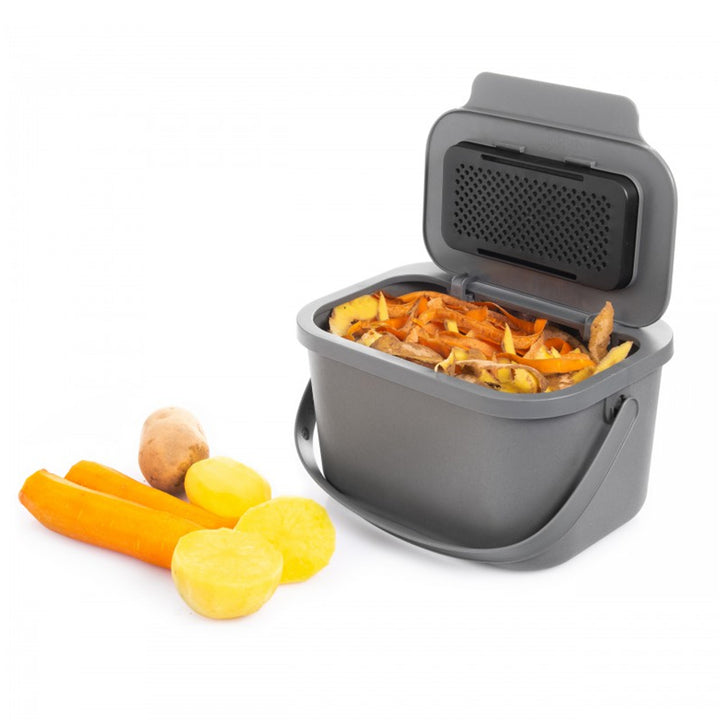 Bioafvalbak 6 l grijs Bini Practic + 5x Practic-koolstoffilter