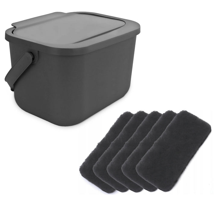 Bioafvalbak 6 l grijs Bini Practic + 5x Practic-koolstoffilter
