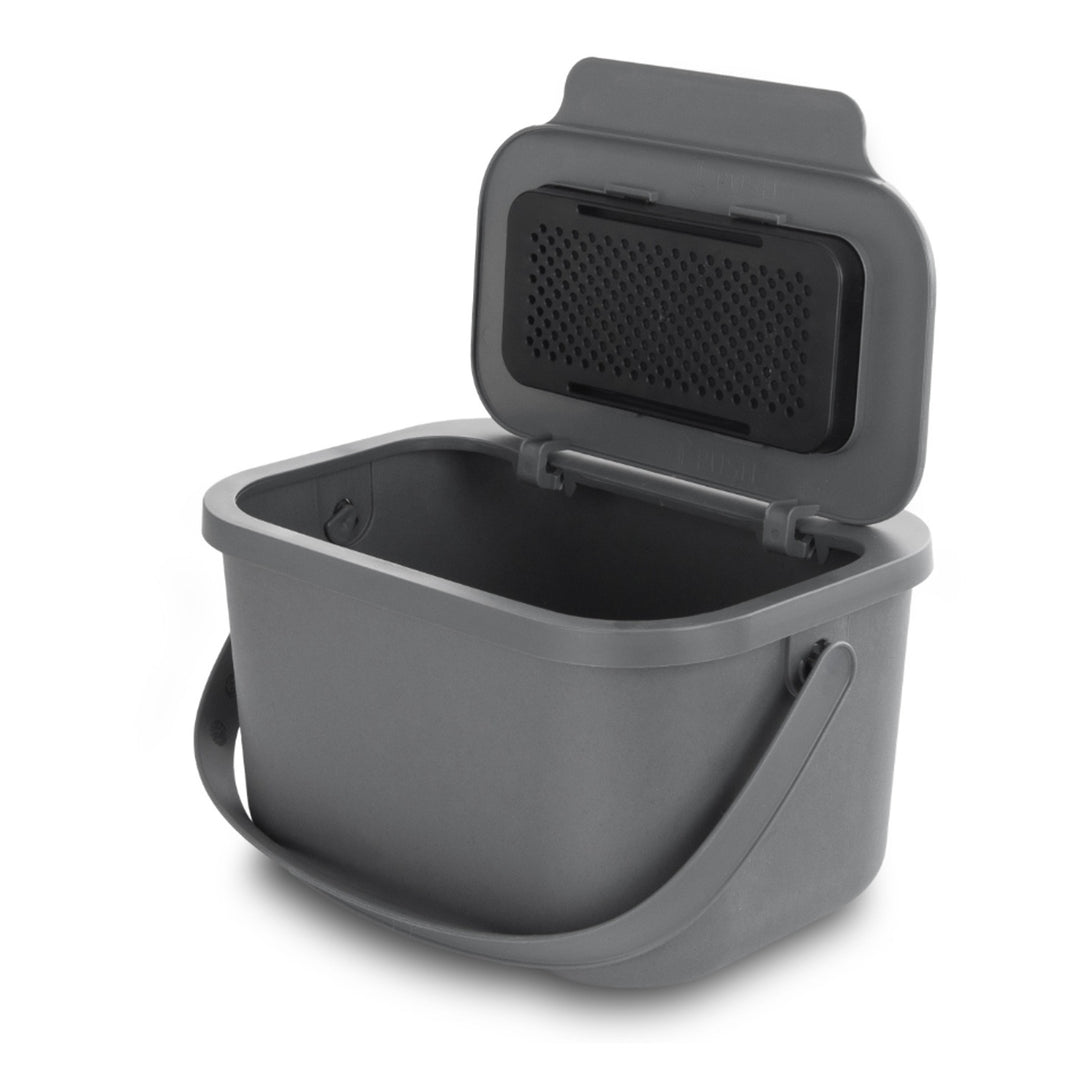 Bioafvalbak, inhoud 4,5 liter, grijs, Mini Bini + 5x Practic-koolstoffilter