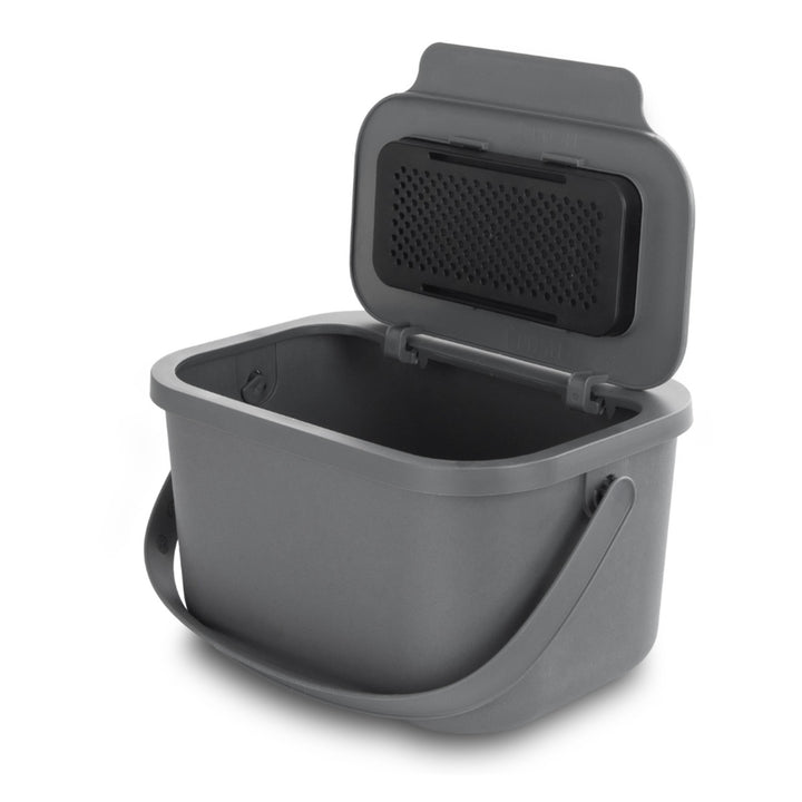 Bioafvalbak, inhoud 4,5 liter, grijs, Mini Bini + 5x Practic-koolstoffilter